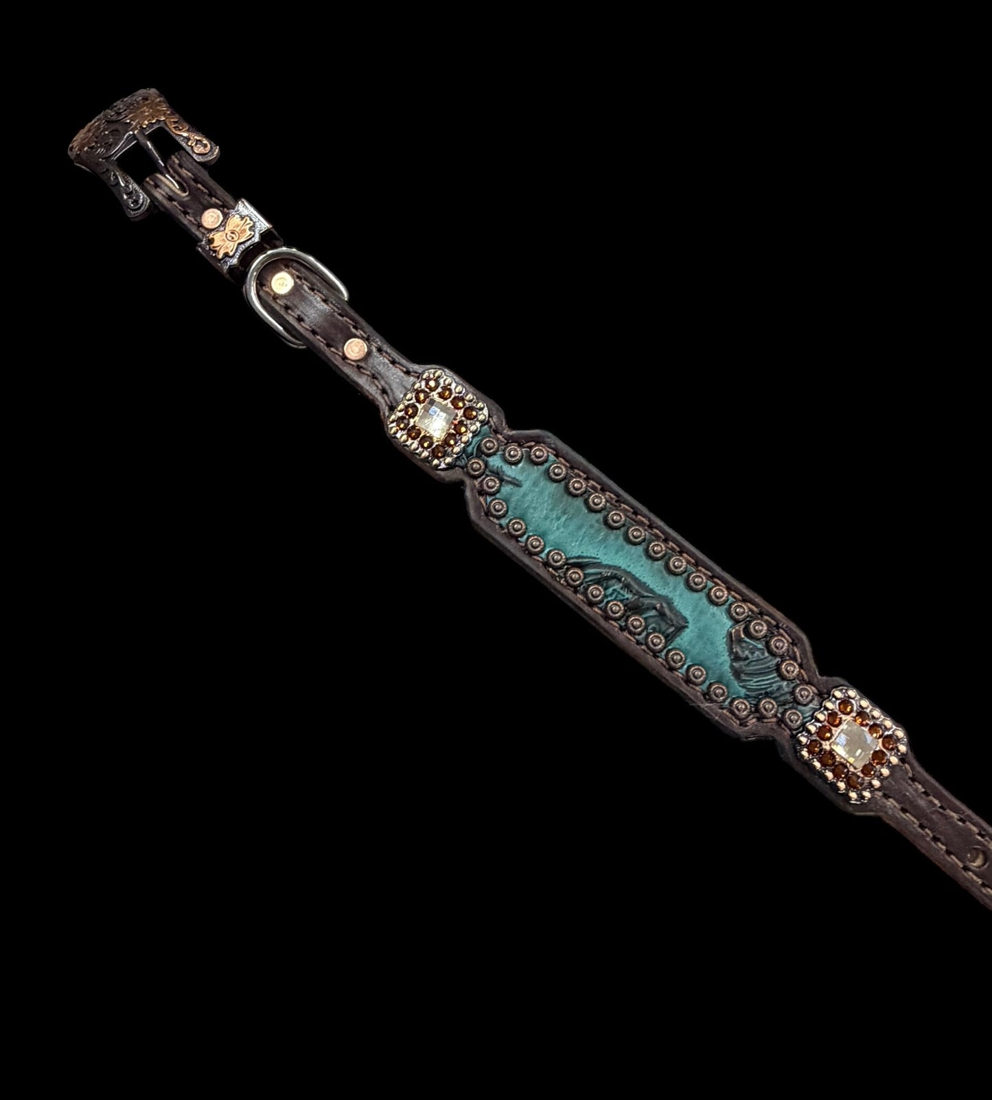 jade feathers on dark leather