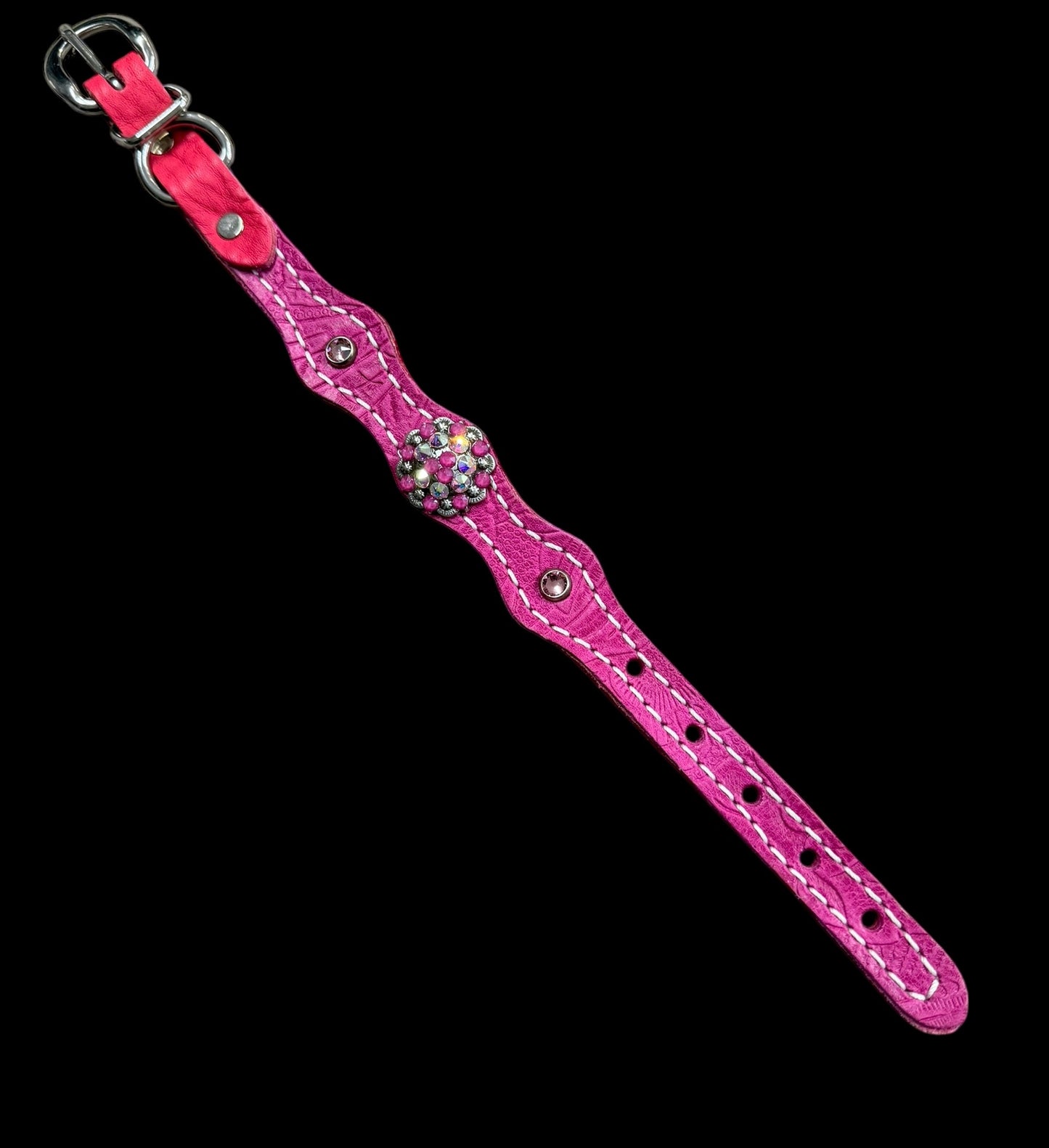 Pink Dallas Floral on walnut leather
