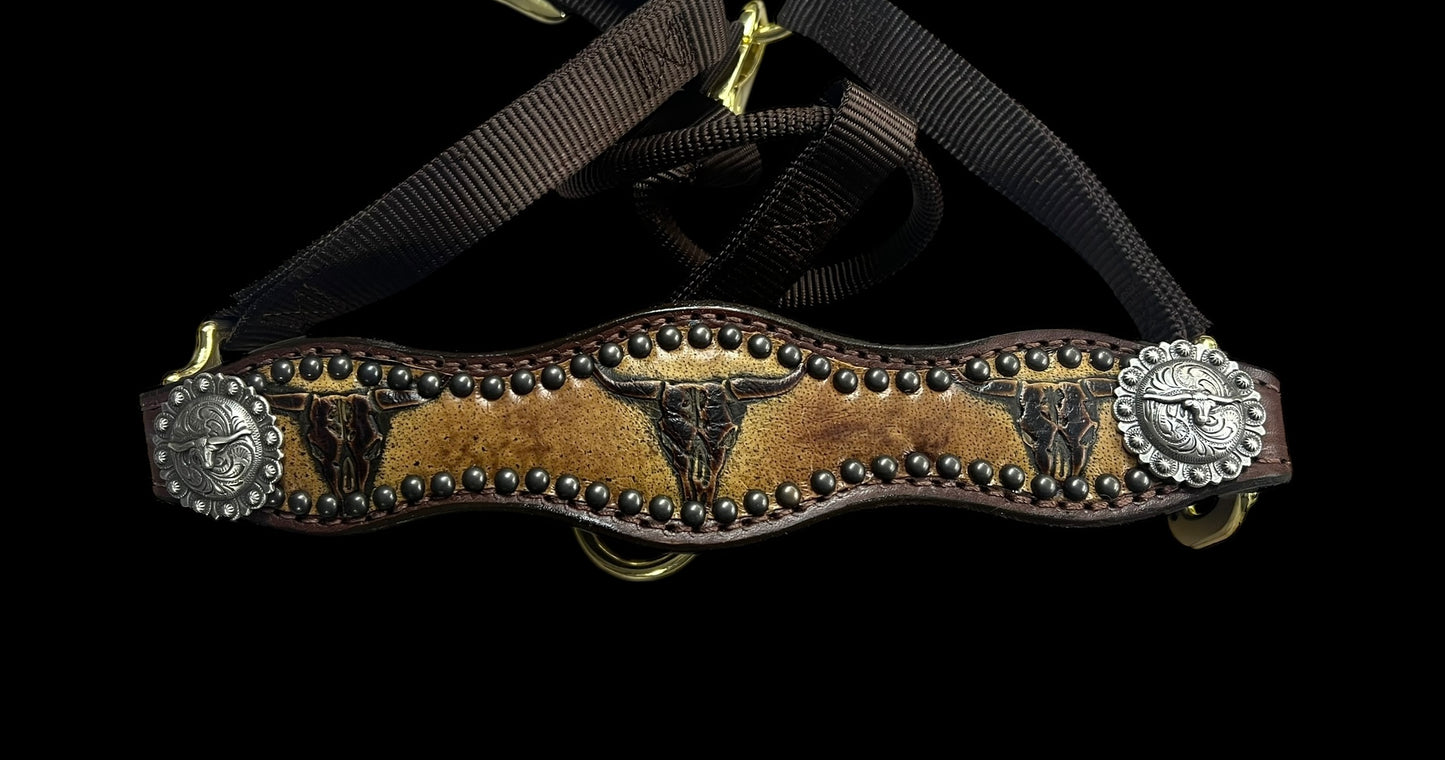 Sepia Longhorns on walnut leather