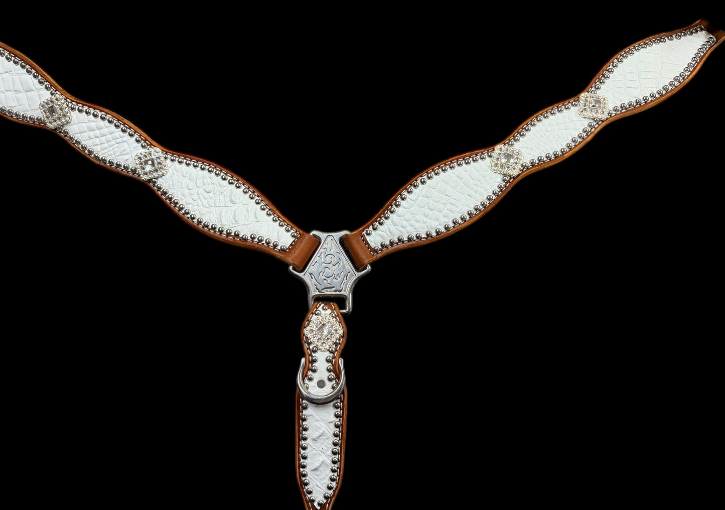 White gator on chestnut leather