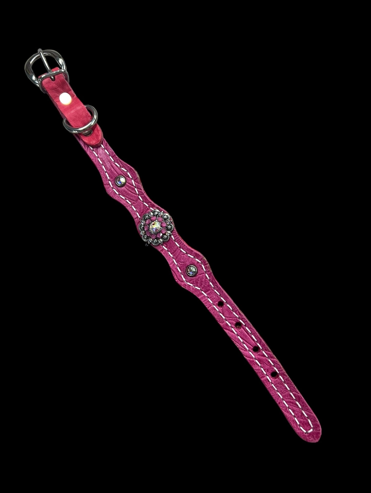 Pink Dallas Floral on walnut leather