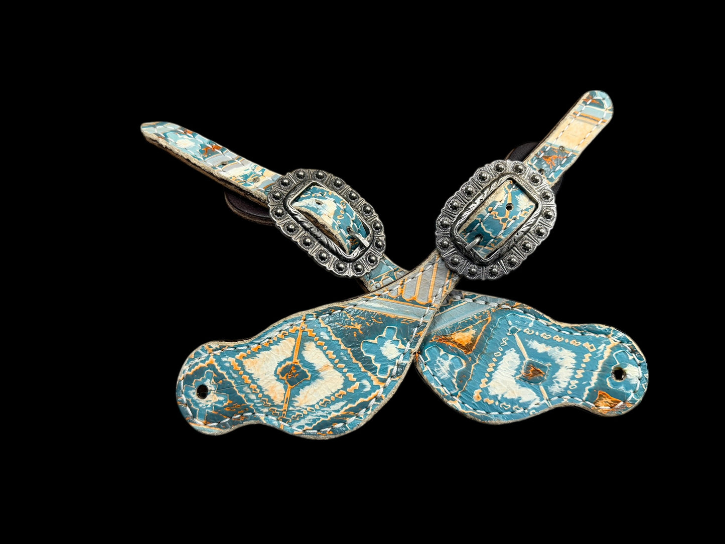 Orange and turquoise navajo on dark leather