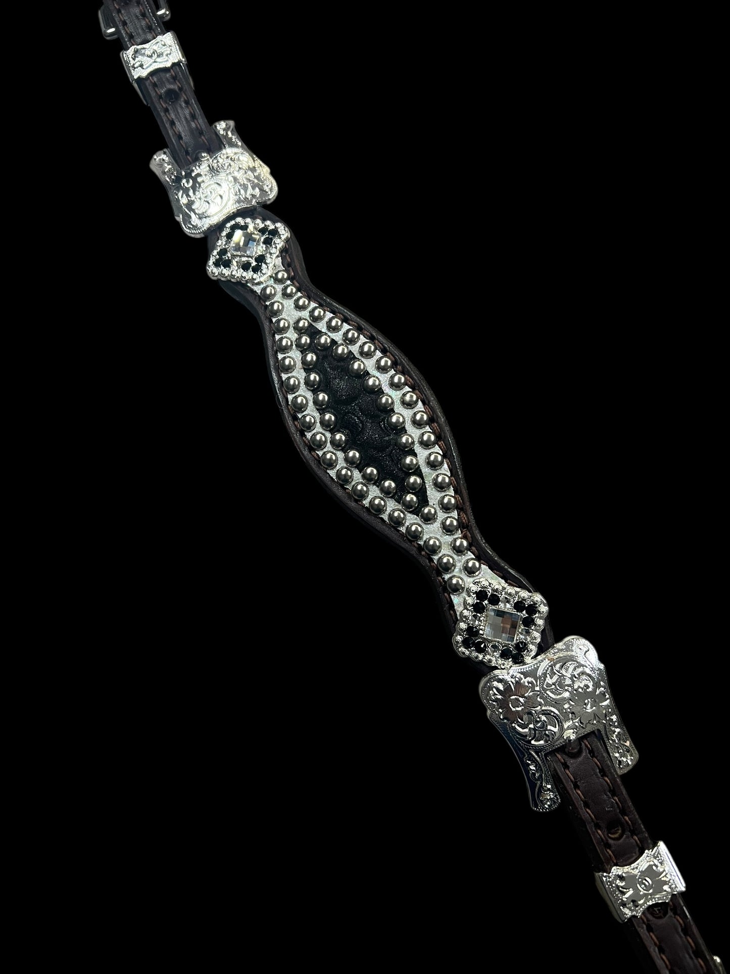 Black and white mystic on dark leather