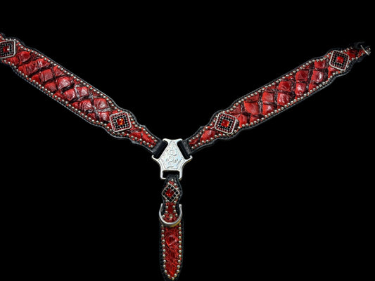 Red Pirarucu on black leather