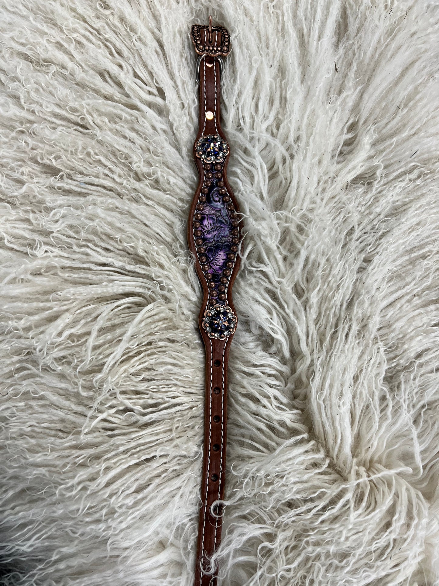 Purple floral on medium leather