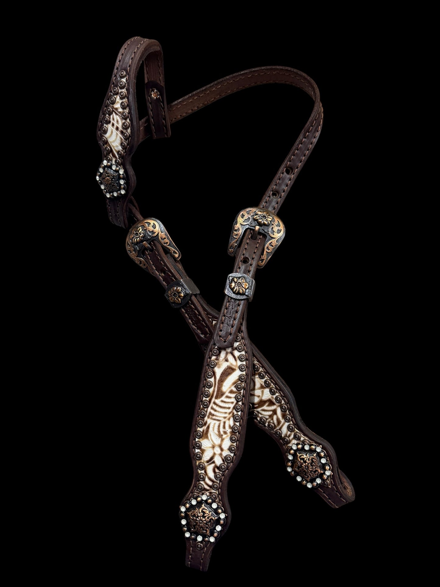Brown and Cream floral on dark leather