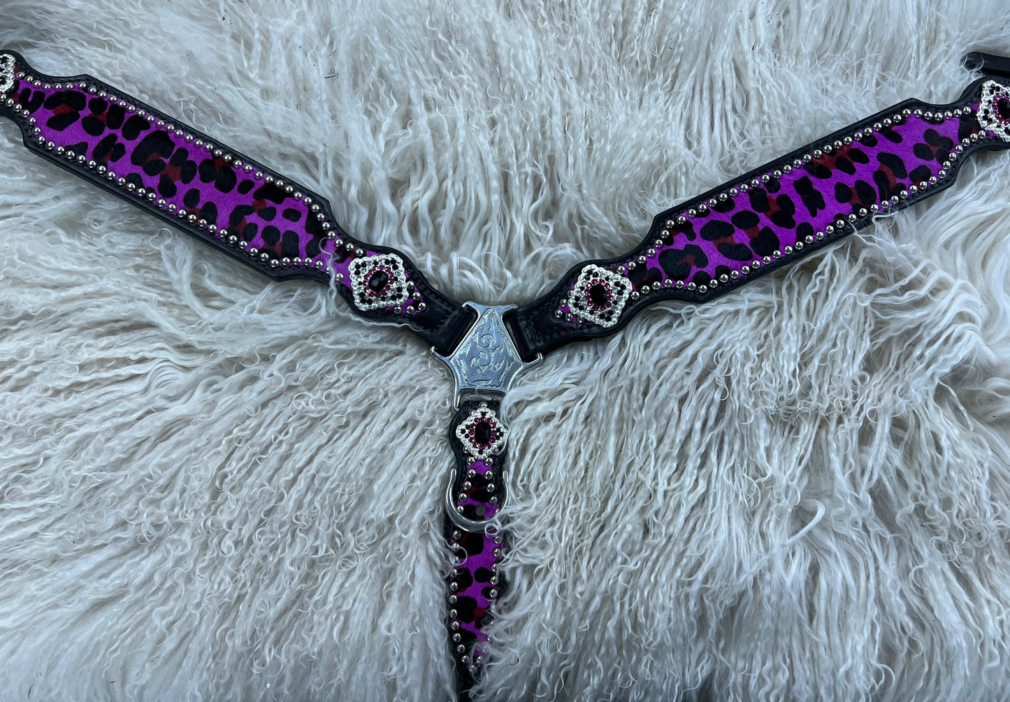 Hot Purple leopard on black leather