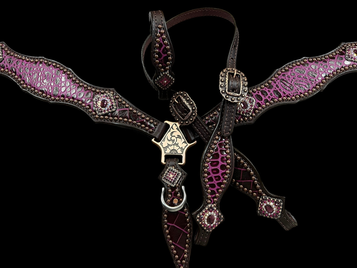 Fuchsia  gator on dark leather