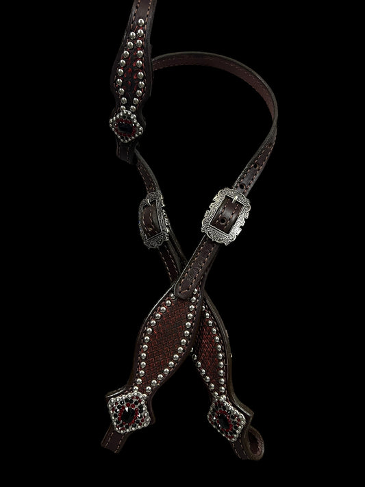 Red python on dark leather