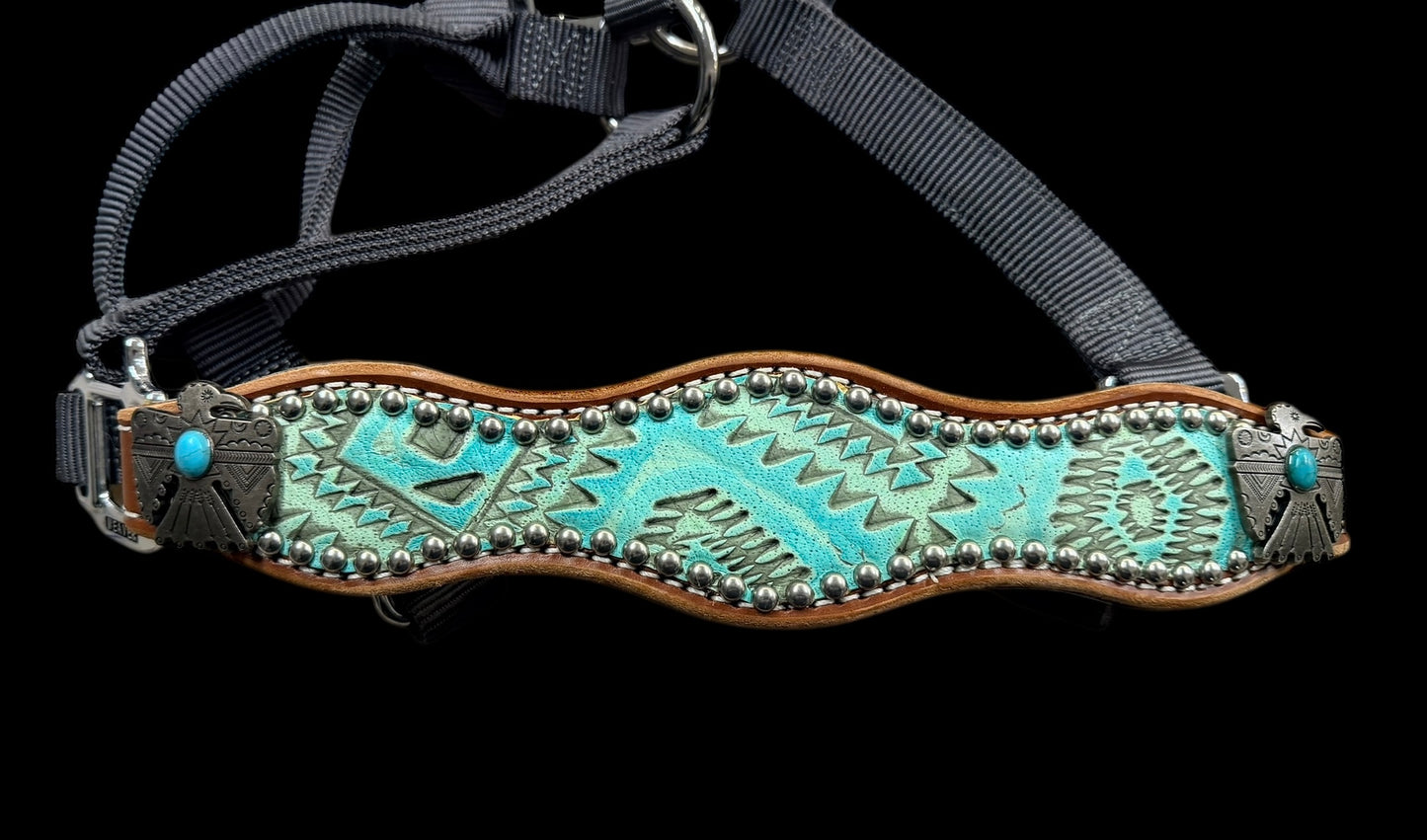 Turquoise aztec on medium  leather