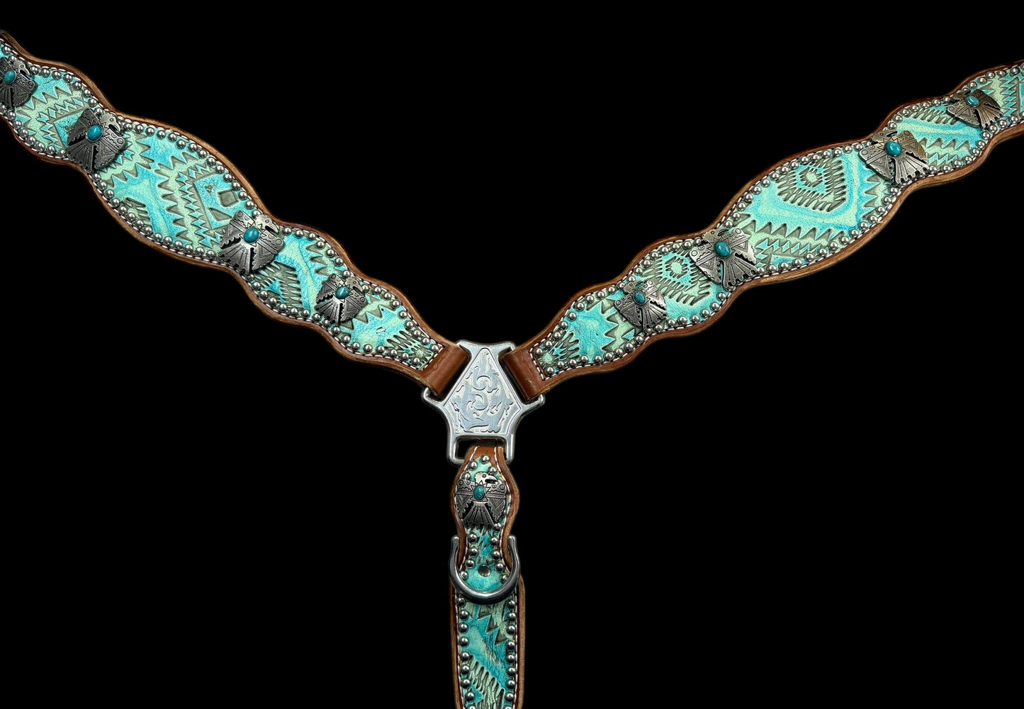 Turquoise aztec on medium  leather