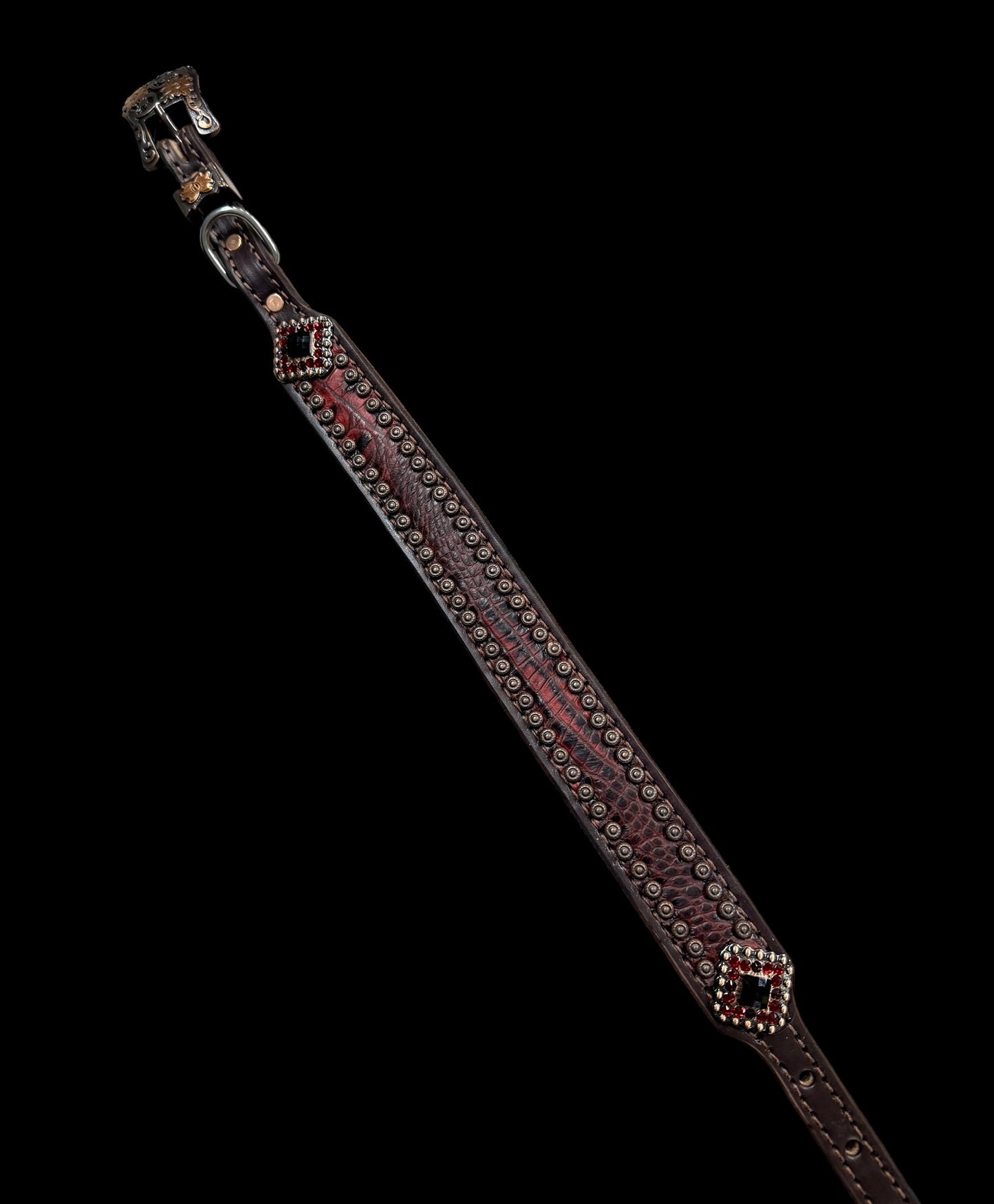 Dark red gator on dark leather