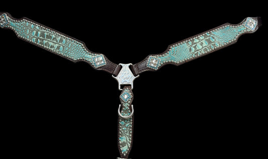 Antique turquoise gator on dark leather