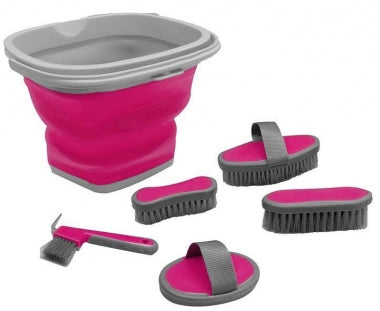 6 Piece Grooming Kit With Collapsible Bucket
