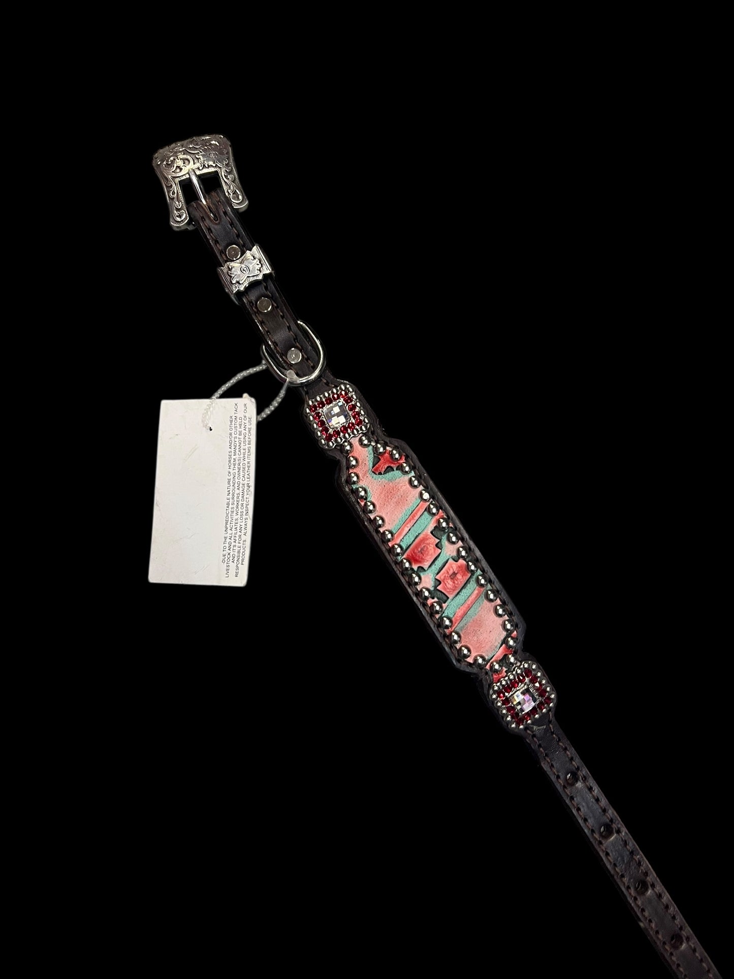 Red and mint navajo on dark leather