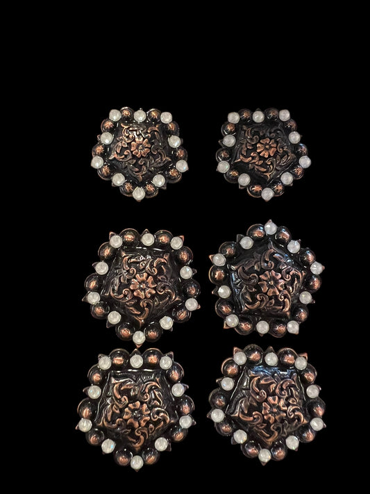 Brown and Cream floral on dark leather