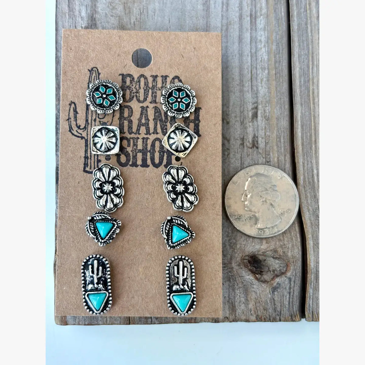 5 Pair Western Theme Concho Stud Earring Set