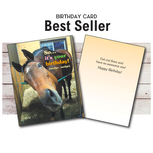 Horse Greeting Birthday Card / (Nudge, Nudge) / Fun