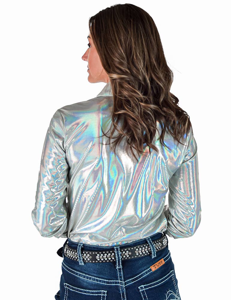 Holographic Pullover Button-Up With Medium Stretch