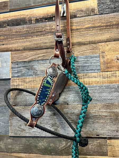 Lariat noseband with muletape and leather halter