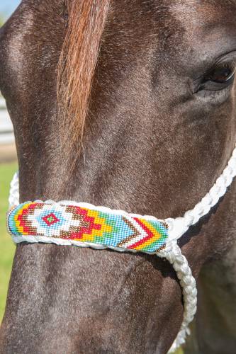 Cowboy Braided Rope Halter-White and Red