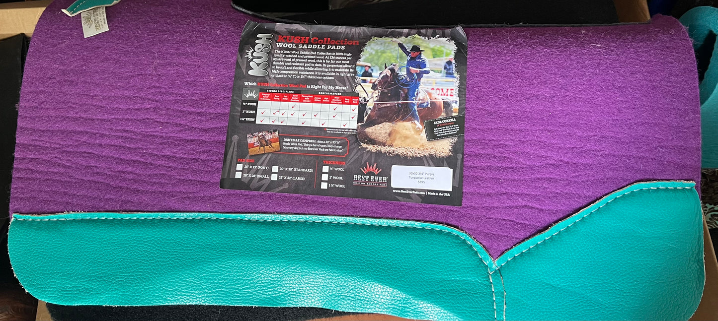 Kush wool saddle pad 3/4" 30" x 30" purple with turquoise Best Ever
